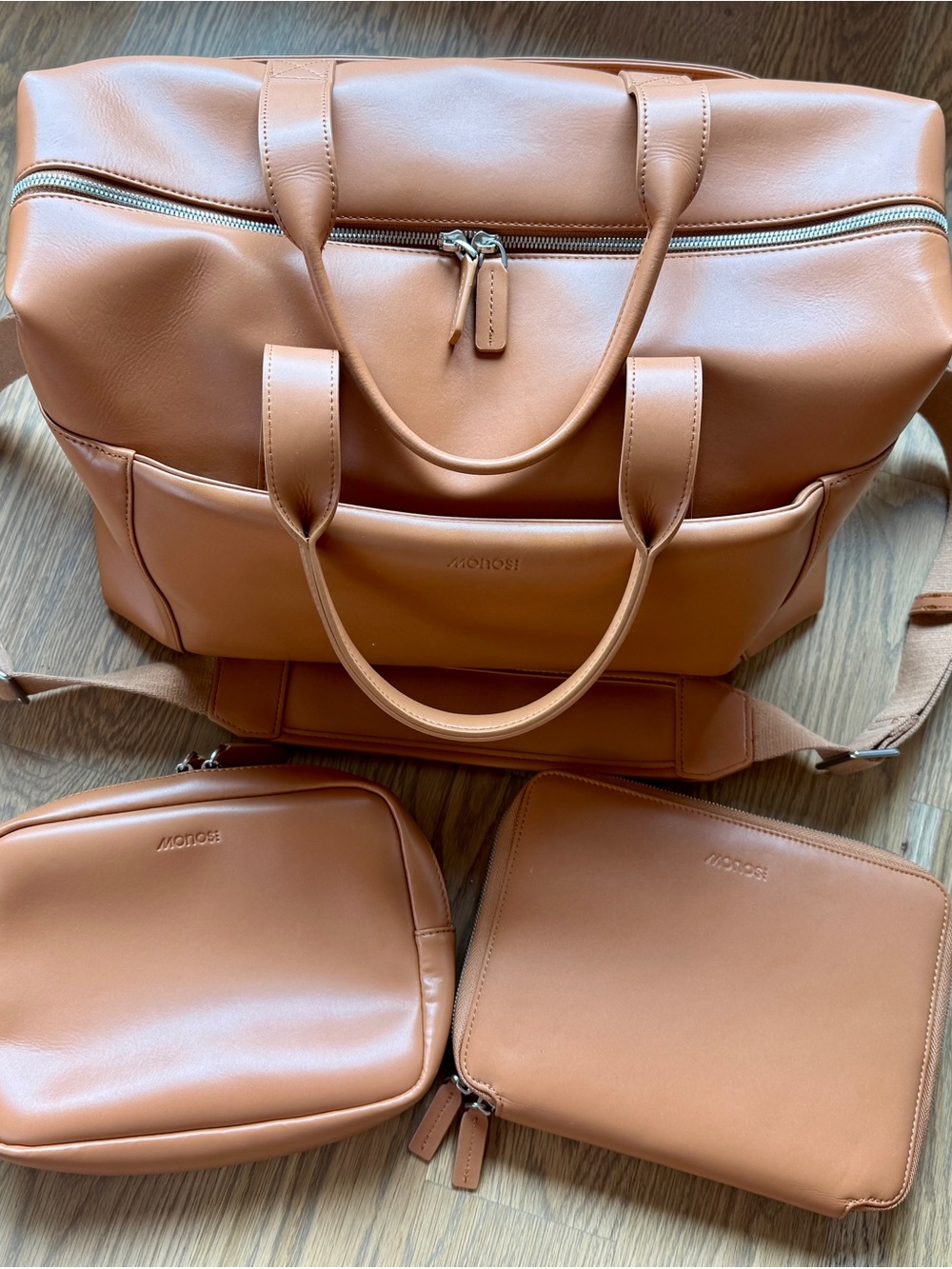 Monos Metro Duffel Saddle Tan with Classic Kit Pouch AND Portfolio Attachments - Picture 5 of 16